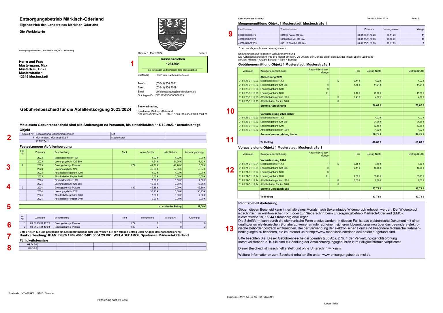 Mustergebührenbescheid 2023/2024