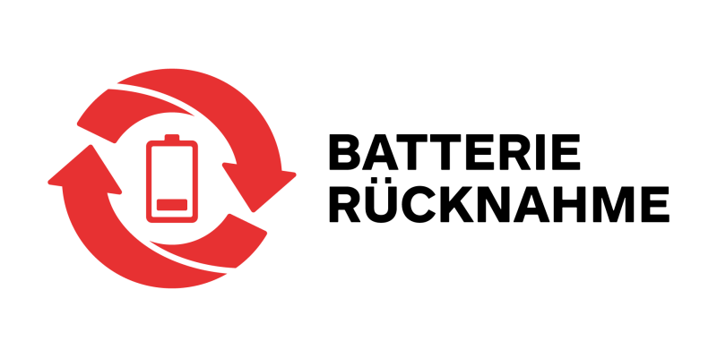 Logo mit rotem Kreis und Batterie in der Mitte, daneben stehend das Wort Batterierücknahme, Foto: Stiftung ear