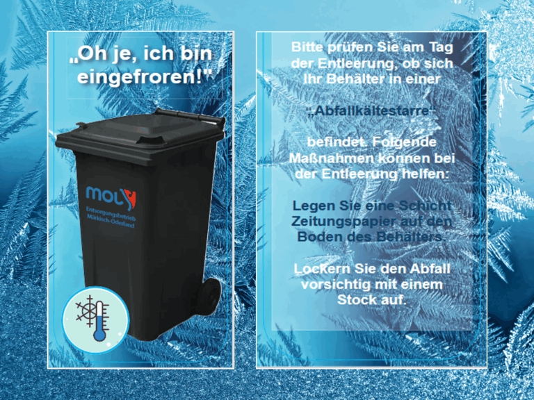 eingefrorener Behälter mit Hinweisen, Fotos: Envato elemts, bearbeitet durch EMO