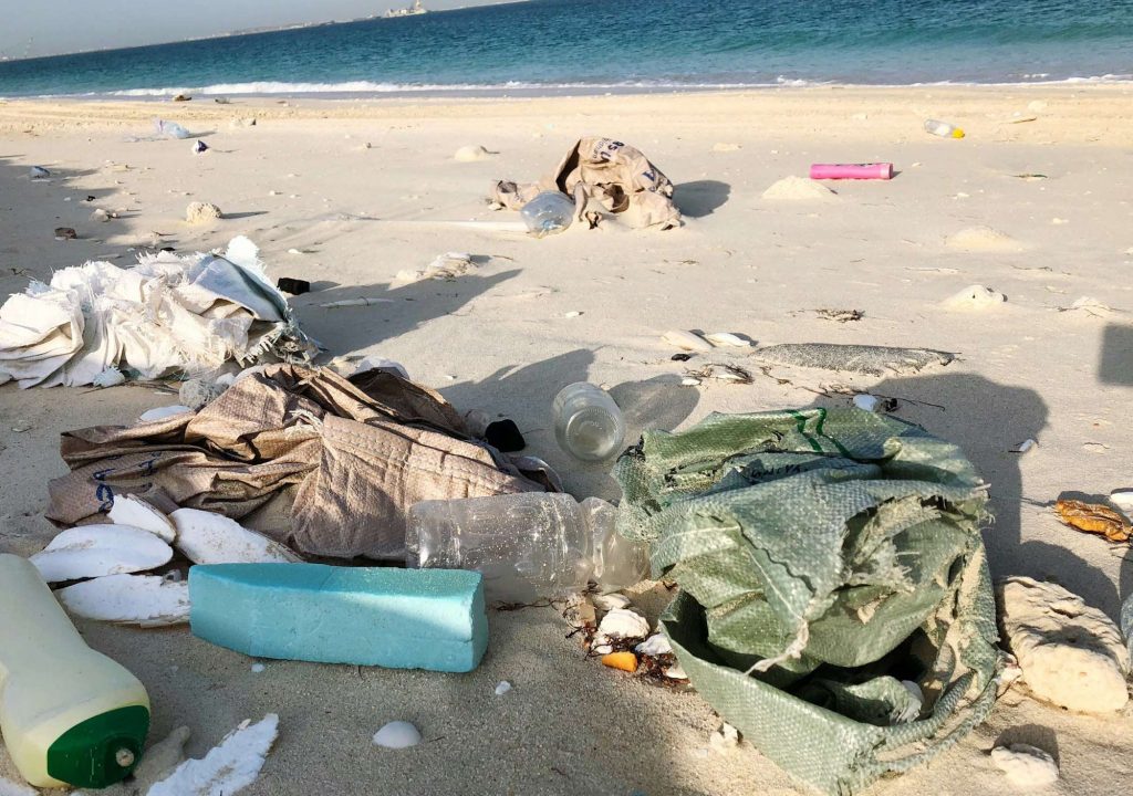 Plastic waste washed of on the beach